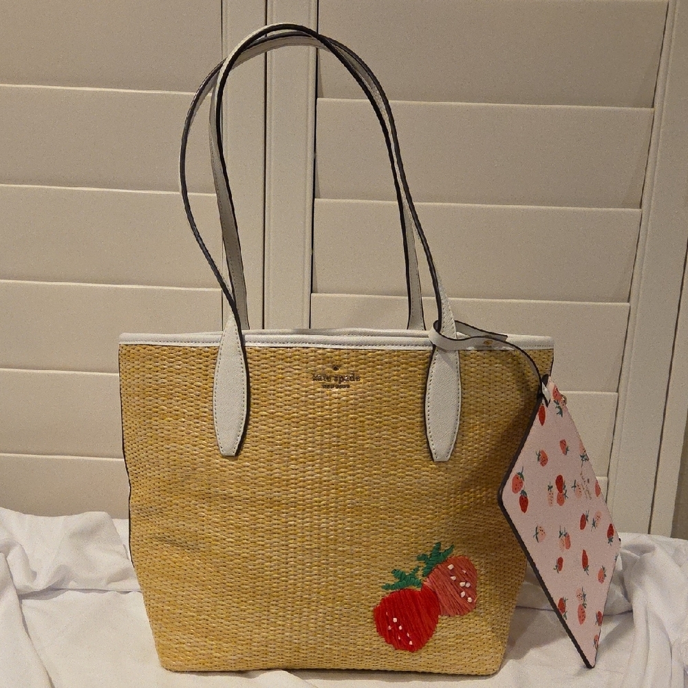 Kate Spade Straw Tote Bag with Strawberry Design